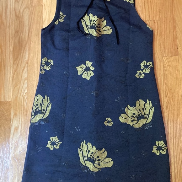 ZARA Retro Black and Gold Jacquad Shift Dress Sz S - Picture 1 of 5